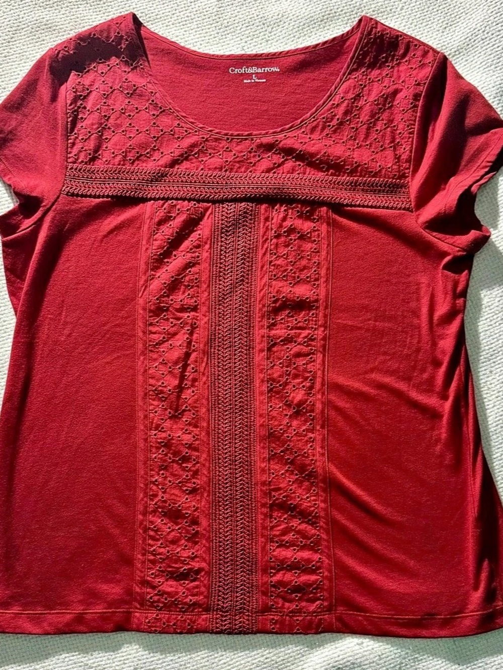 Croft & Barrow Women’s Large Red Eyelet Embroidered Short Sleeve Boho Top